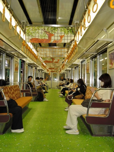 Thousands of deer are roaming freely among the tourists in Nara and are adored as messengers. And even this train is full of them...